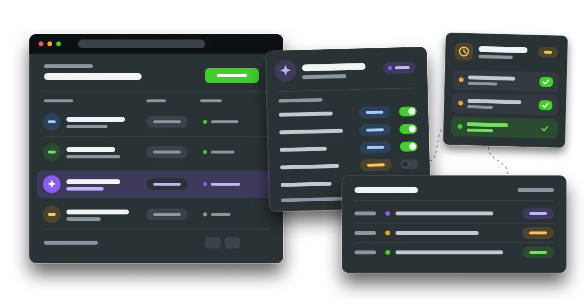 An admin dashboard listing staff accounts and an AI agent, its permission toggles mostly read-only, an approval queue and an activity log.