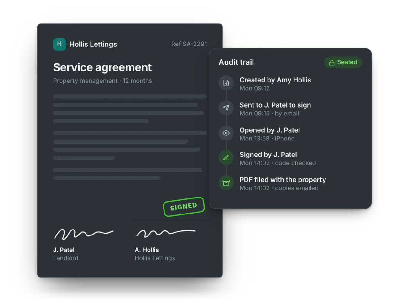 A signed service agreement with its audit trail