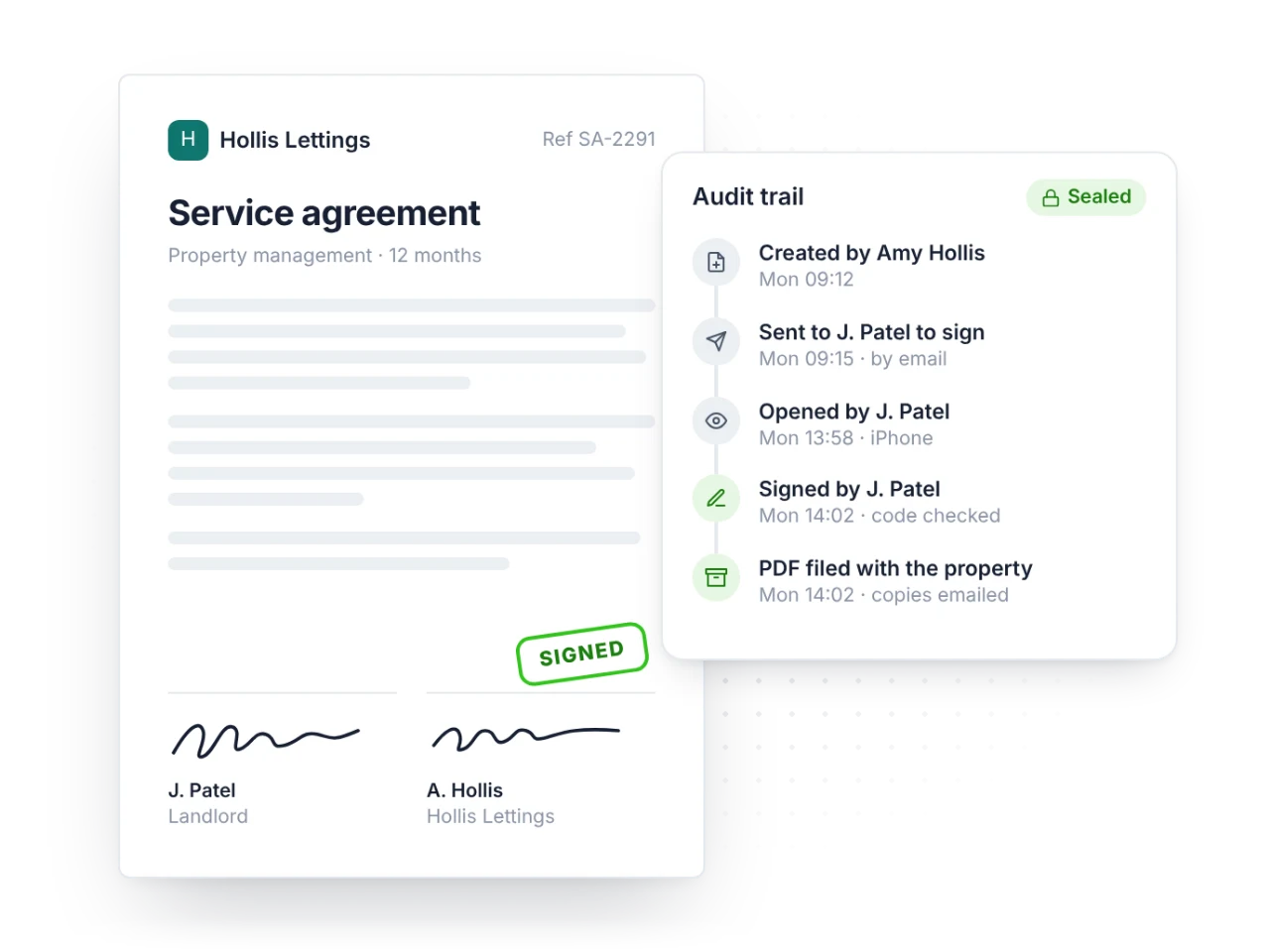 A signed service agreement with its audit trail
